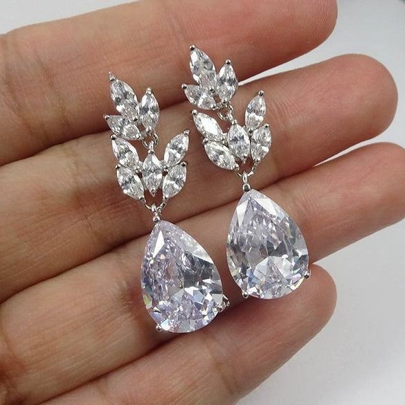 Wholesale Bridal Earrings Copper Zircon Water Drop Pear Shaped