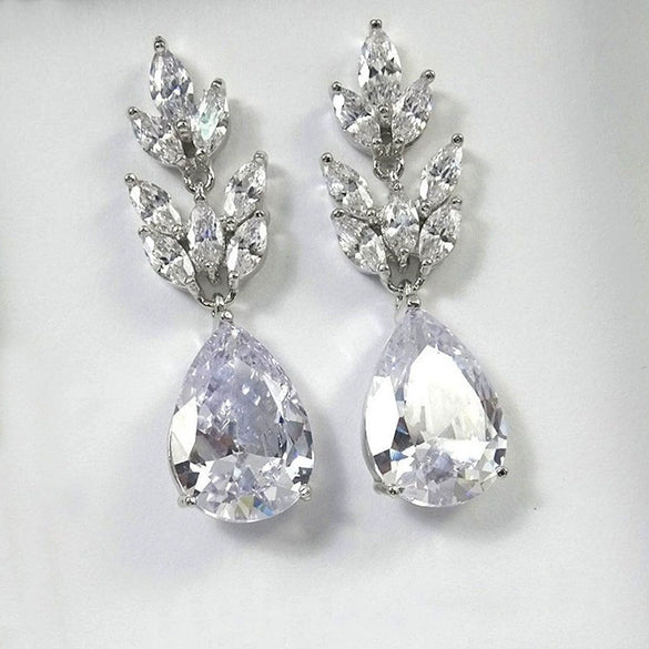 Wholesale Bridal Earrings Copper Zircon Water Drop Pear Shaped