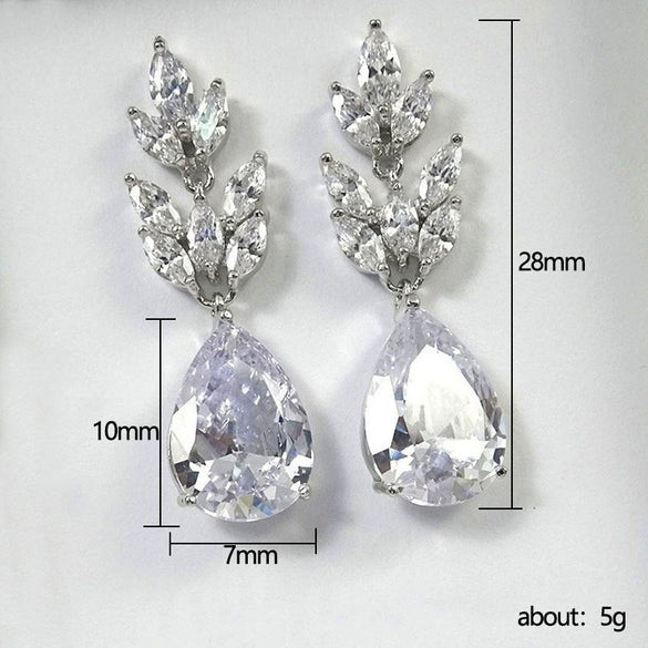 Wholesale Bridal Earrings Copper Zircon Water Drop Pear Shaped