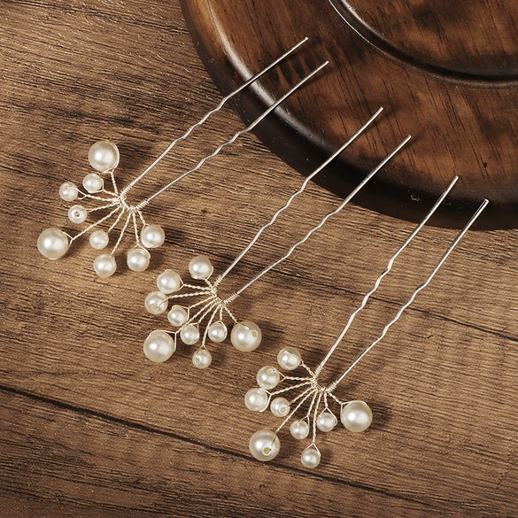 Wholesale Bridal Hair Accessories Pearl Ancient Style U Shaped Hairpin With Flower Pattern