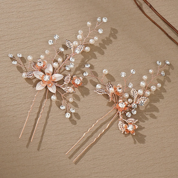 Wholesale Bridal Hairpin Copper Retro Style Weaving Flowers Handmade