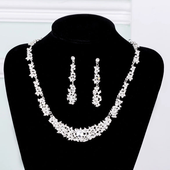 Wholesale Bridal Jewelry Alloy Twopiece Set With Crystal And Rhinestone Necklace And Earrings