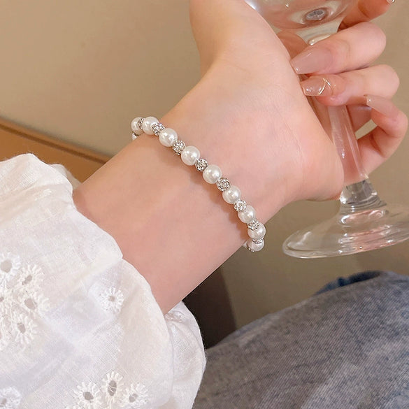 Wholesale Broken Imitation Pearl Beaded Bracelet For Women Electroplated Geometric Retro Minimalist Light Luxury Style