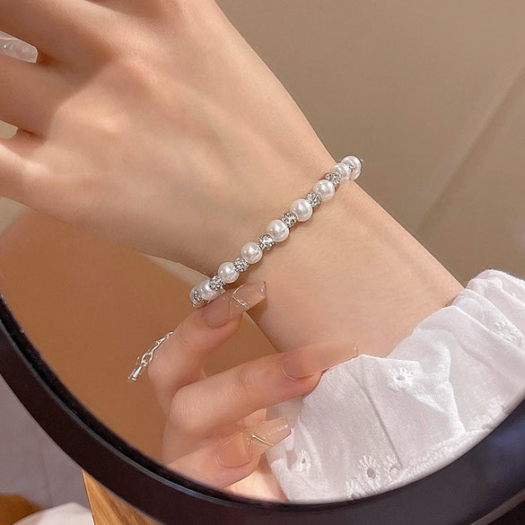 Wholesale Broken Imitation Pearl Beaded Bracelet For Women Electroplated Geometric Retro Minimalist Light Luxury Style
