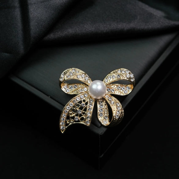 Wholesale Brooch Zinc Alloy Light Luxury Style Bow Electroplating Rhinestone Jewelry Pin
