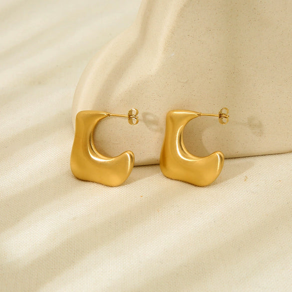 Wholesale Brushed Geometric Stainless Steel 18K Gold Plated Waterproof Earrings For Women
