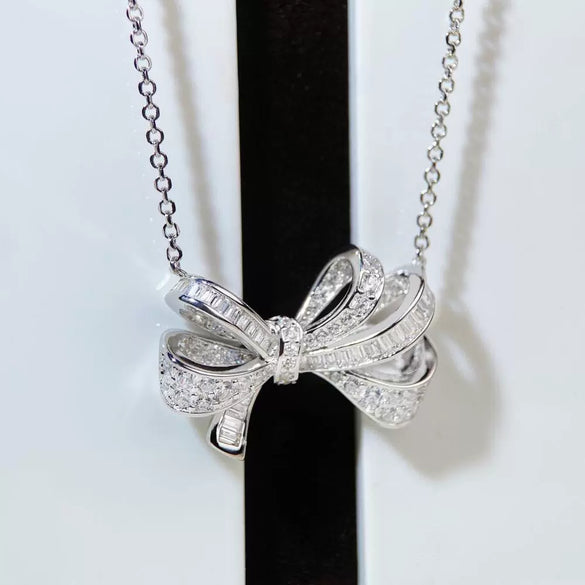 Wholesale Butterfly Bow Sterling Silver Necklace With Electroplating Ochain Pendant For Women