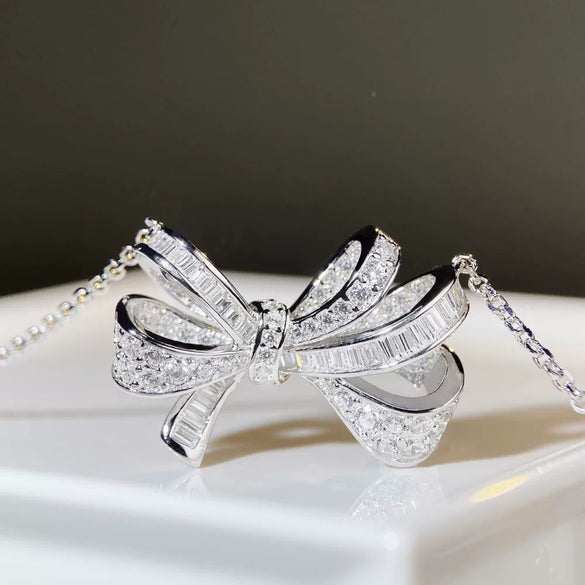 Wholesale Butterfly Bow Sterling Silver Necklace With Electroplating Ochain Pendant For Women