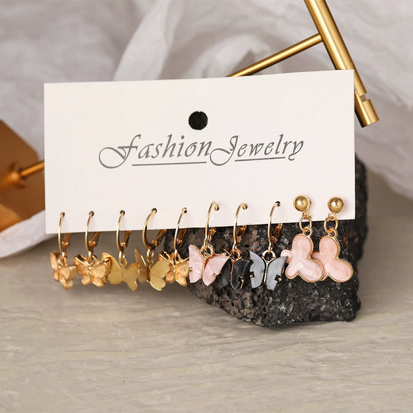 Wholesale Butterfly Earrings Set Creative Simple Pearl And Metal Earrings In Alloy With Electroplating