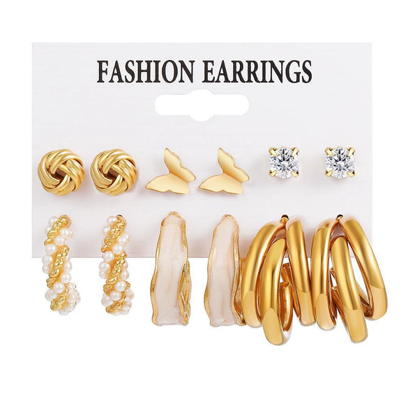 Wholesale Butterfly Love Lock Rose Diamond Pearl Earrings Set Alloy Electroplated With Heart Animal Zodiac Patterns Unisex