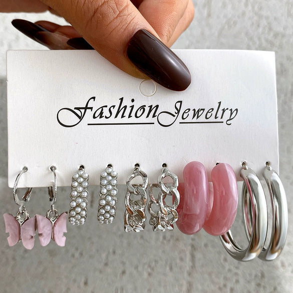 Wholesale Butterfly Love Lock Rose Diamond Pearl Earrings Set Alloy Electroplated With Heart Animal Zodiac Patterns Unisex