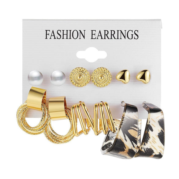 Wholesale Butterfly Love Lock Rose Diamond Pearl Earrings Set Alloy Electroplated With Heart Animal Zodiac Patterns Unisex