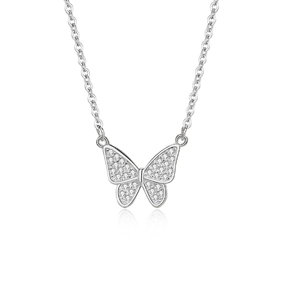 Wholesale Butterfly Necklace 925 Silver Geometric Microinlaid Zircon Light Luxury Jewelry For Women