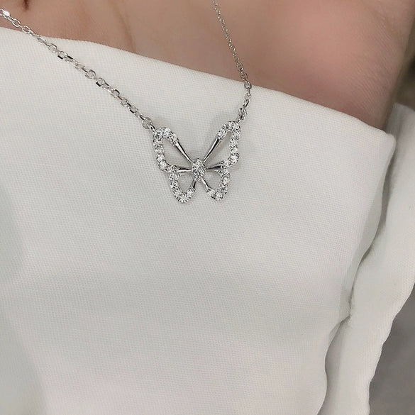 Wholesale Butterfly Ochain Necklace 925 Sterling Silver Diamond Plated Bow Light Luxury Animal Style For Women