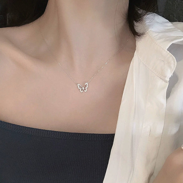 Wholesale Butterfly Ochain Necklace 925 Sterling Silver Diamond Plated Bow Light Luxury Animal Style For Women