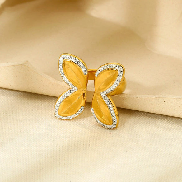 Wholesale Butterfly Open Ring Stainless Steel 18K Gold Plated Diamond Design Insect Pattern Jewelry Accessories For Women