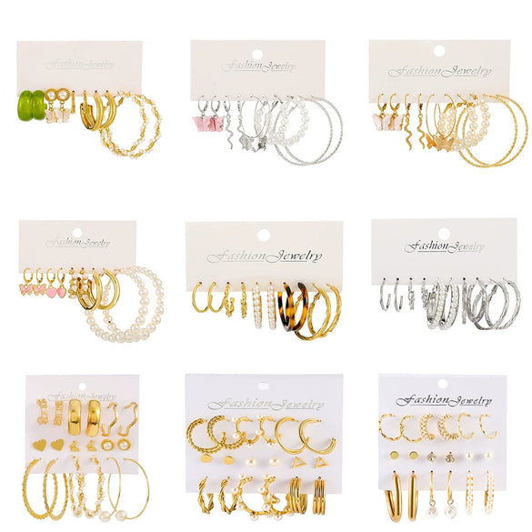 Wholesale Butterfly Pearl Earrings Set For Women Exaggerated Personality Creative Geometric Alloy Earrings With Electroplating