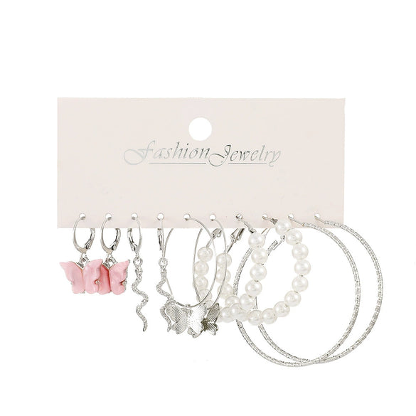 Wholesale Butterfly Pearl Earrings Set For Women Exaggerated Personality Creative Geometric Alloy Earrings With Electroplating