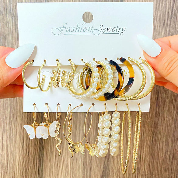 Wholesale Butterfly Pearl Earrings Set For Women Exaggerated Personality Creative Geometric Alloy Earrings With Electroplating