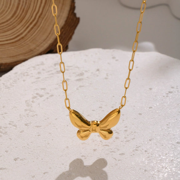 Wholesale Butterfly Pendant Necklace For Women Stainless Steel 18K Real Gold Plated With Paper Clip Chain Casual Animal Zodiac Style