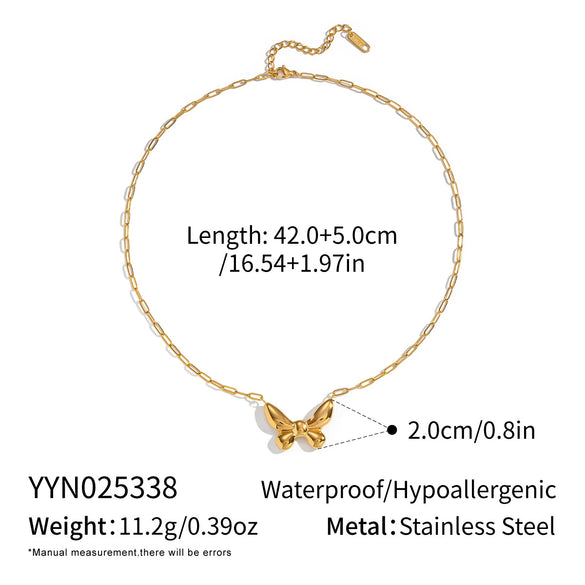 Wholesale Butterfly Pendant Necklace For Women Stainless Steel 18K Real Gold Plated With Paper Clip Chain Casual Animal Zodiac Style