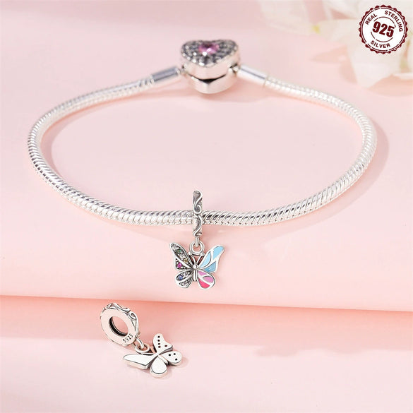 Wholesale Butterfly Pendant 925 Sterling Silver Inlaid Zircon Epoxy Design