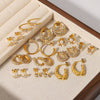 Wholesale C Shaped Butterfly Zircon Irregular Pearl Earrings With Crown Bow U Shaped Geometric Pattern 18K Gold Plated Stainless Steel Stud Earrings For Women