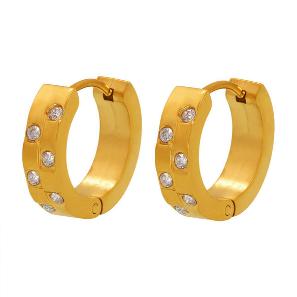 Wholesale C Shaped Geometric Zircon Earrings Stainless Steel Pvd Plated Light Luxury