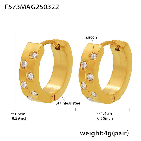 Wholesale C Shaped Geometric Zircon Earrings Stainless Steel Pvd Plated Light Luxury