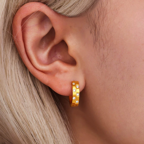 Wholesale C Shaped Geometric Zircon Earrings Stainless Steel Pvd Plated Light Luxury