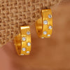 Wholesale C Shaped Geometric Zircon Earrings Stainless Steel Pvd Plated Light Luxury