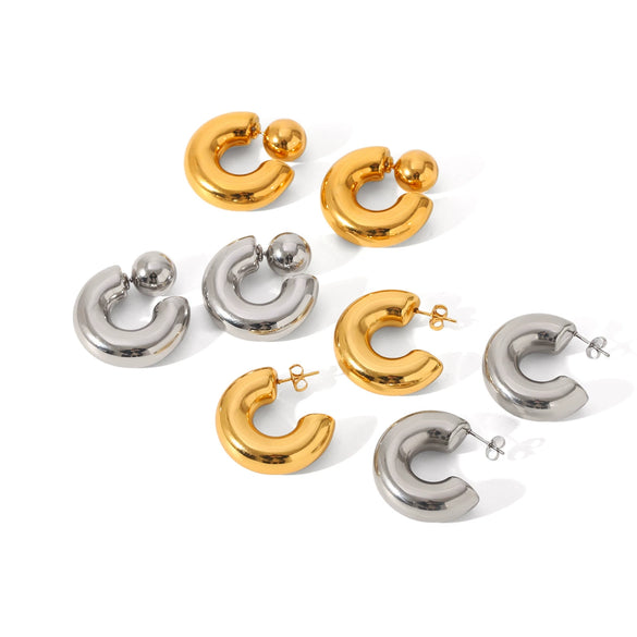 Wholesale C Shaped Stainless Steel Hollow Earrings For Women With Geometric Design And Electroplating