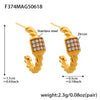 Wholesale C Shaped Twist Zircon Earrings In Stainless Steel With 18K Gold Color Preserving Electroplated Geometric Design For Women