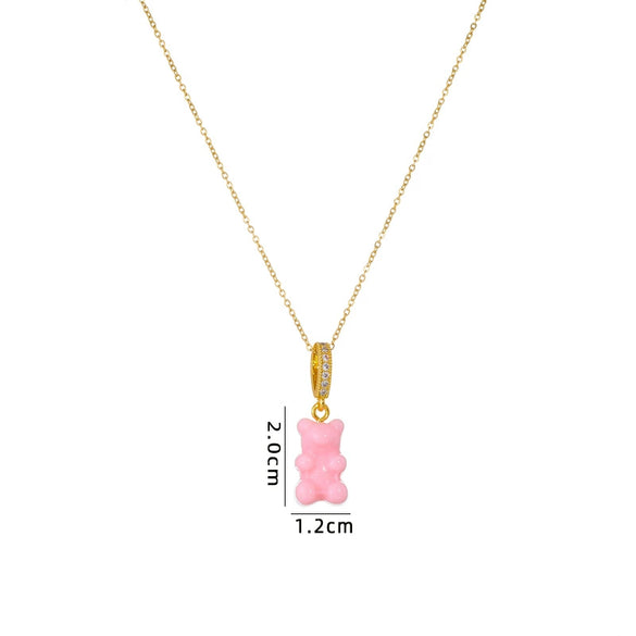 Wholesale Candy Bear Necklace Mixed Gem Inlay Copper Electroplated Sweet Animal Zodiac Style Unisex Cross Chain Accessory