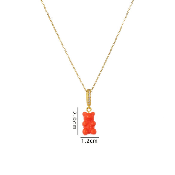 Wholesale Candy Bear Necklace Mixed Gem Inlay Copper Electroplated Sweet Animal Zodiac Style Unisex Cross Chain Accessory