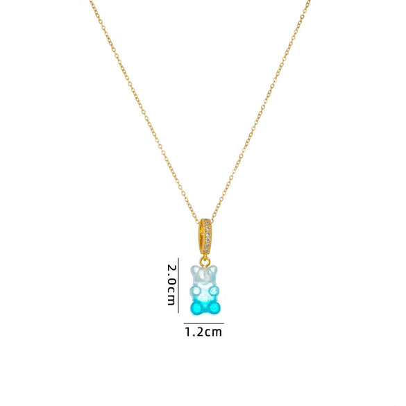 Wholesale Candy Bear Necklace Mixed Gem Inlay Copper Electroplated Sweet Animal Zodiac Style Unisex Cross Chain Accessory