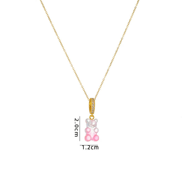 Wholesale Candy Bear Necklace Mixed Gem Inlay Copper Electroplated Sweet Animal Zodiac Style Unisex Cross Chain Accessory