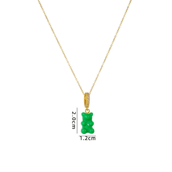 Wholesale Candy Bear Necklace Mixed Gem Inlay Copper Electroplated Sweet Animal Zodiac Style Unisex Cross Chain Accessory