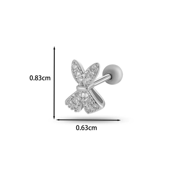 Wholesale Cartilage Puncture Ear Bone Nail Fashion Allmatch Copper Zirconium Bow Stainless Steel Rod For Women