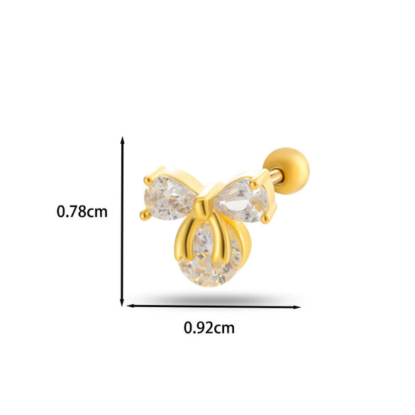 Wholesale Cartilage Puncture Ear Bone Nail Fashion Allmatch Copper Zirconium Bow Stainless Steel Rod For Women