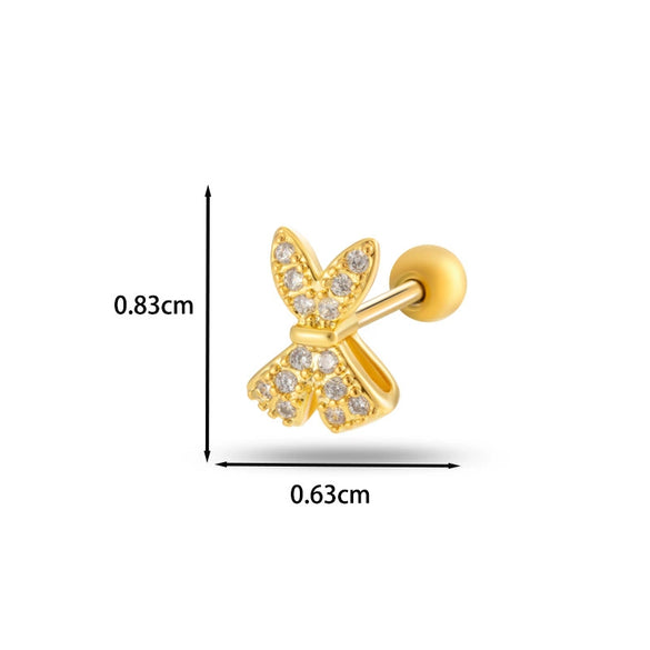 Wholesale Cartilage Puncture Ear Bone Nail Fashion Allmatch Copper Zirconium Bow Stainless Steel Rod For Women