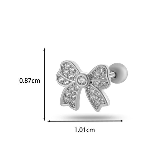 Wholesale Cartilage Puncture Ear Bone Nail Fashion Allmatch Copper Zirconium Bow Stainless Steel Rod For Women