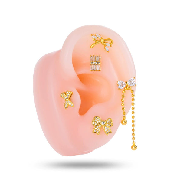Wholesale Cartilage Puncture Ear Bone Nail Fashion Allmatch Copper Zirconium Bow Stainless Steel Rod For Women
