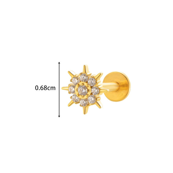 Wholesale Cartilage Puncture Ear Bone Nail Lip Nail Titanium Alloy Microinlaid Zircon Snowflake Flat Bottom Rod Internal Tooth With Flower Pattern Electroplated For Women