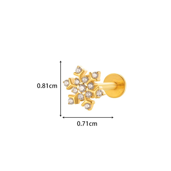 Wholesale Cartilage Puncture Ear Bone Nail Lip Nail Titanium Alloy Microinlaid Zircon Snowflake Flat Bottom Rod Internal Tooth With Flower Pattern Electroplated For Women