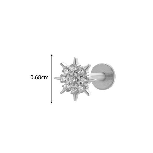 Wholesale Cartilage Puncture Ear Bone Nail Lip Nail Titanium Alloy Microinlaid Zircon Snowflake Flat Bottom Rod Internal Tooth With Flower Pattern Electroplated For Women