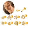 Wholesale Cartilage Puncture Ear Bone Nail Lip Nail Titanium Alloy Microinlaid Zircon Snowflake Flat Bottom Rod Internal Tooth With Flower Pattern Electroplated For Women