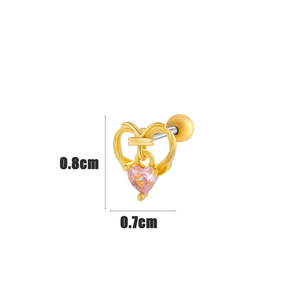 Wholesale Cartilage Puncture Ear Bone Nail Stainless Steel And Copper Inlaid With Zircon Heart Pattern Electroplated Sweet Girly Princess Style