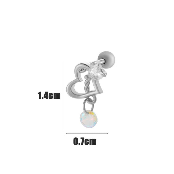 Wholesale Cartilage Puncture Ear Bone Nail Stainless Steel And Copper Inlaid With Zircon Heart Pattern Electroplated Sweet Girly Princess Style