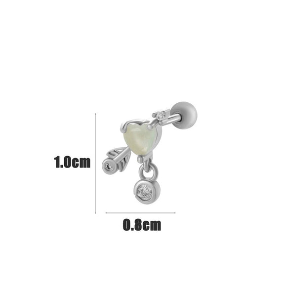 Wholesale Cartilage Puncture Ear Bone Nail Stainless Steel And Copper Inlaid With Zircon Heart Pattern Electroplated Sweet Girly Princess Style